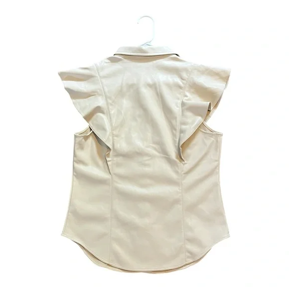 Gap Faux Leather Cream Ruffle Sleeve Women's Top - Picture 4 of 6
